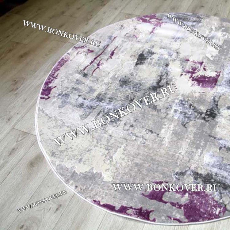 Ковер Турция Современный Дизайн 06 Серый с Сиреневым Круг
