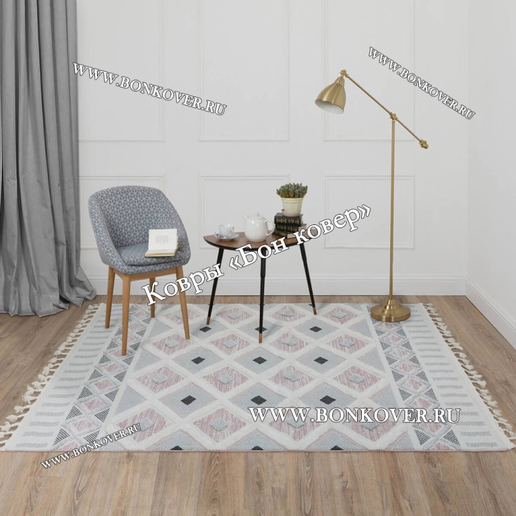 Турецкий Ковер Комфорт Дизайн 30084 Розовый с Белым